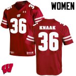 Women's Wisconsin Badgers NCAA #36 Kobe Knaak Red Authentic Under Armour Stitched College Football Jersey NX31T55YG